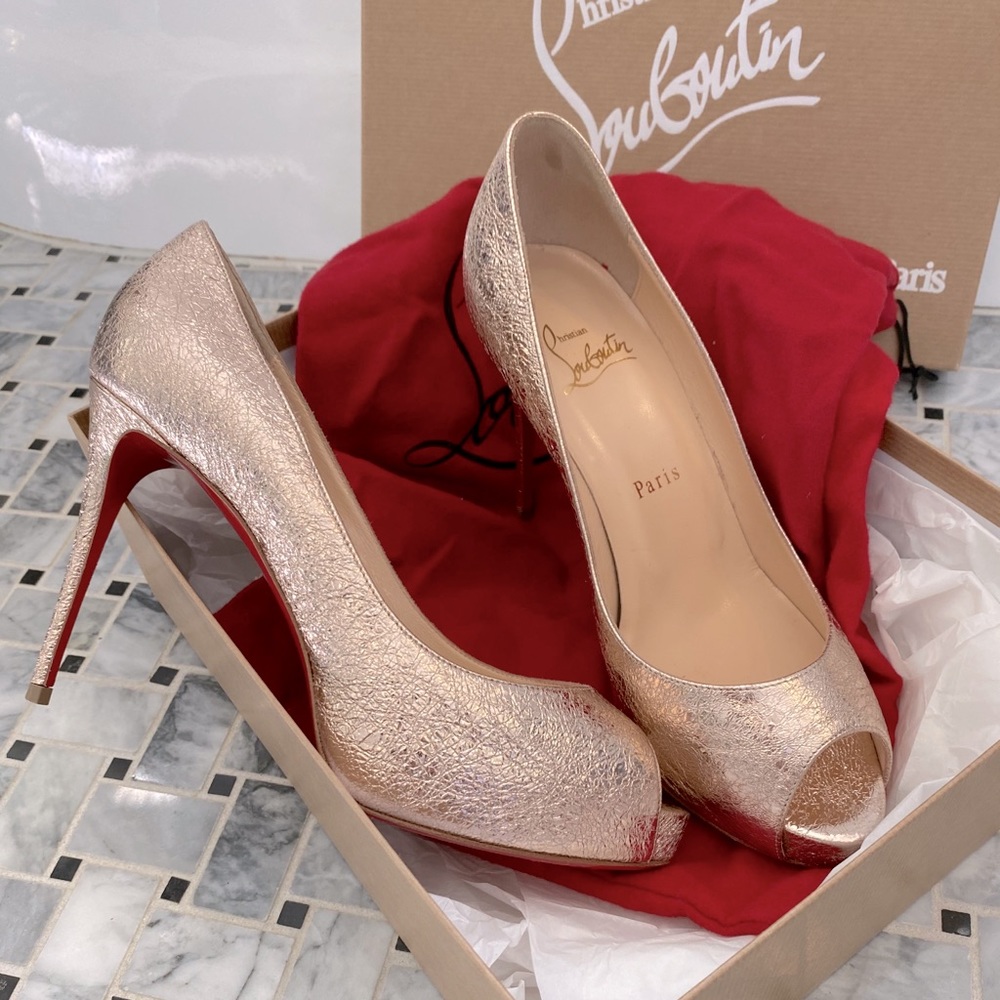 Louboutin Very Prive 100 Rose Gold Heel sz 38.5 AUTH